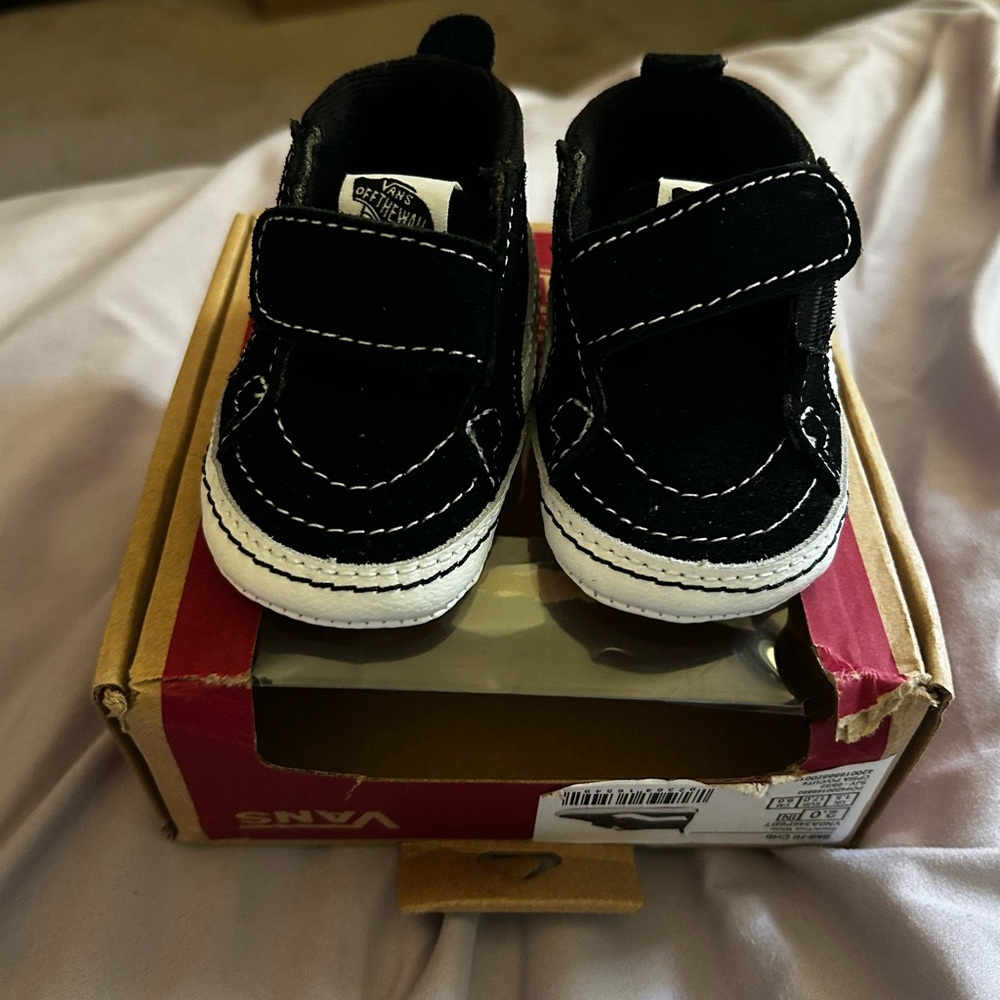 Baby Vans Black and White Velcro Sneakers